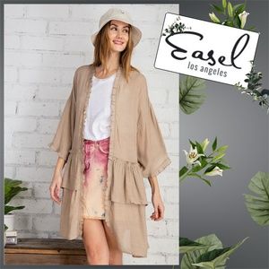 Easel "Oh My Gauze" Ruffle Trim Open Front Kimono